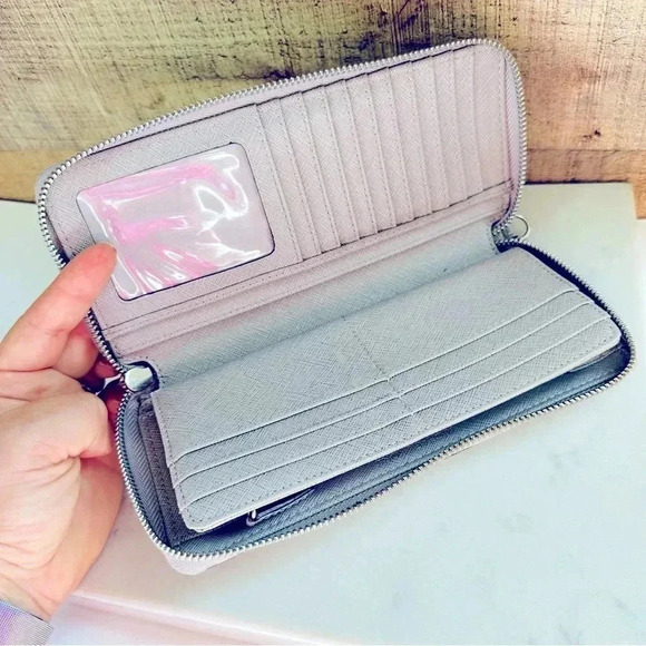 Michael Kors Cement Jet Set Pebble Leather Za Continental Wallet - Picture 7 of 11